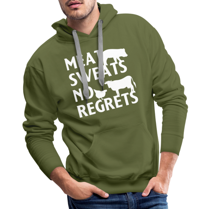 Meat Sweats No Regrets BBQ Men’s Premium Hoodie - olive green