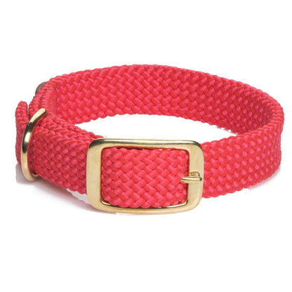 Bright pink Mendota double braid dog collar with a durable gold-tone metal buckle and adjustable design.