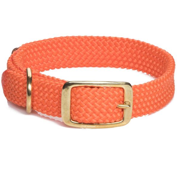 Bright orange Mendota double braid dog collar with a durable brass buckle and adjustable design.