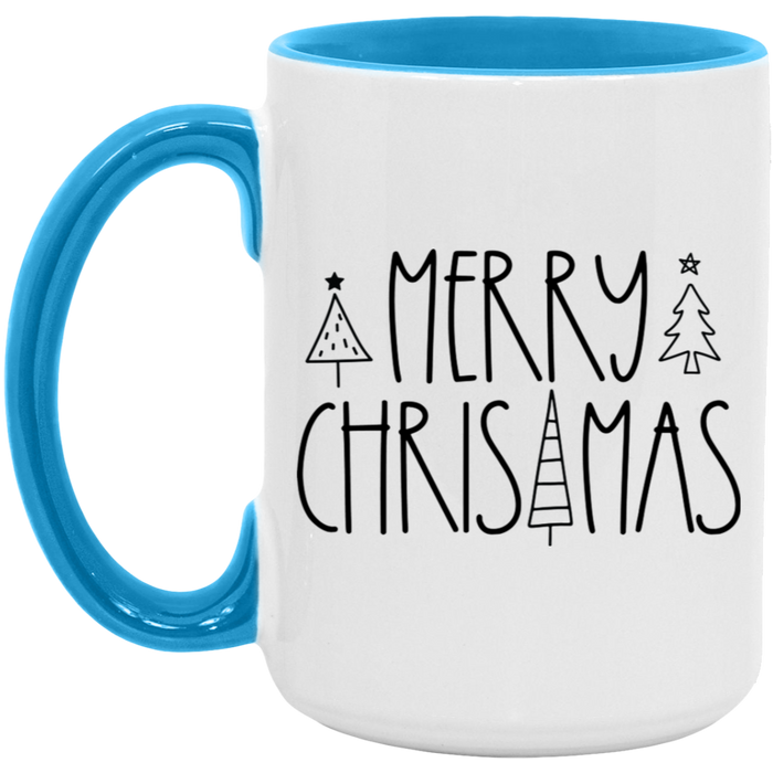 Merry Christmas Basic 15 oz ceramic coffee mug in White/Light Blue
