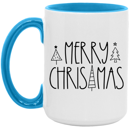 Merry Christmas Basic 15 oz ceramic coffee mug in White/Light Blue