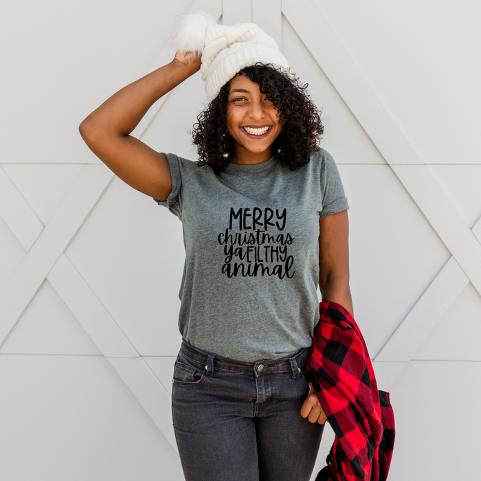 Merry Christmas Ya Filthy Animal Text graphic t-shirt