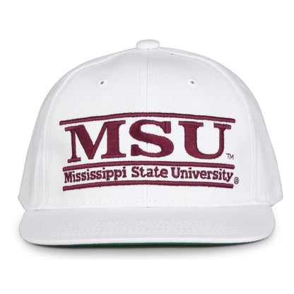 Mississippi State Retro Bar snapback hat in white, front view
