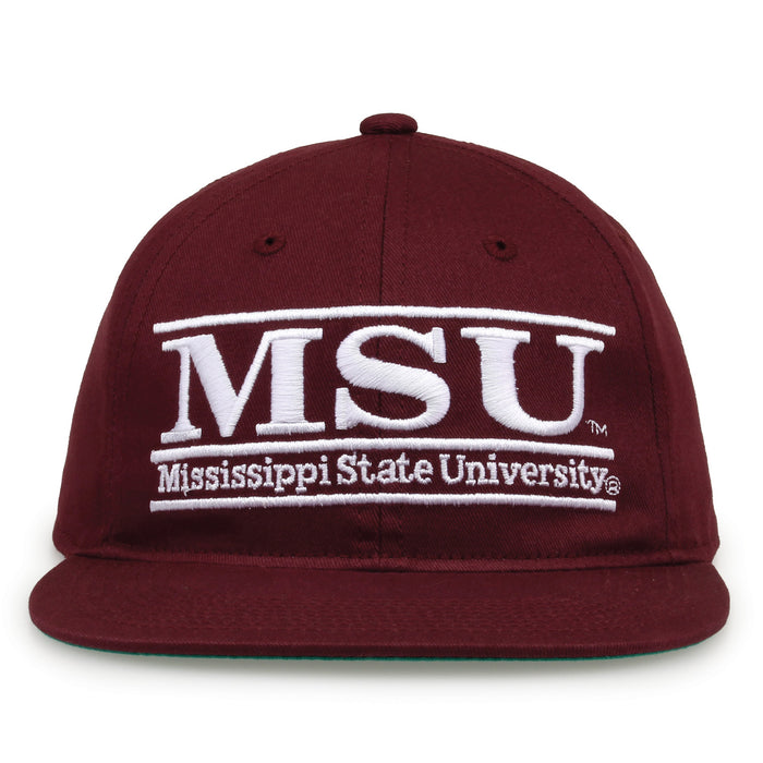 Mississippi State Retro Bar snapback hat in maroon, front view