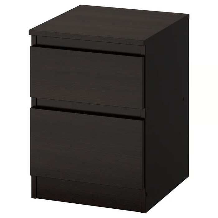Modern 2 Drawer Bedside Table for Bedroom, Dark Walnut Particle Board Nightstand with Spacious Storage