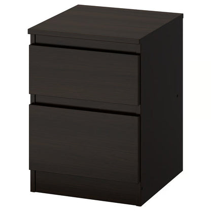 Modern 2 Drawer Bedside Table for Bedroom, Dark Walnut Particle Board Nightstand with Spacious Storage