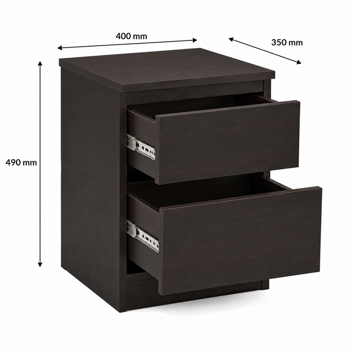 Modern 2 Drawer Bedside Table for Bedroom, Dark Walnut Particle Board Nightstand with Spacious Storage