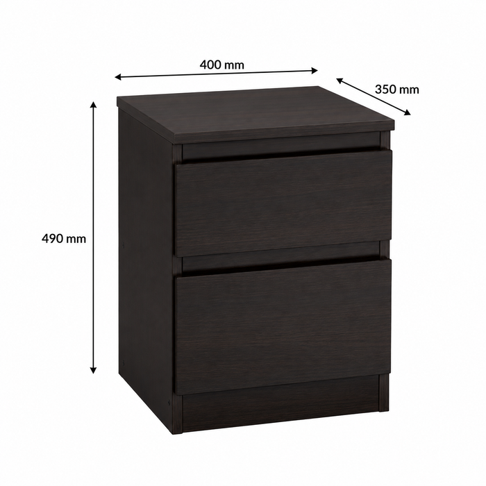 Modern 2 Drawer Bedside Table for Bedroom, Dark Walnut Particle Board Nightstand with Spacious Storage