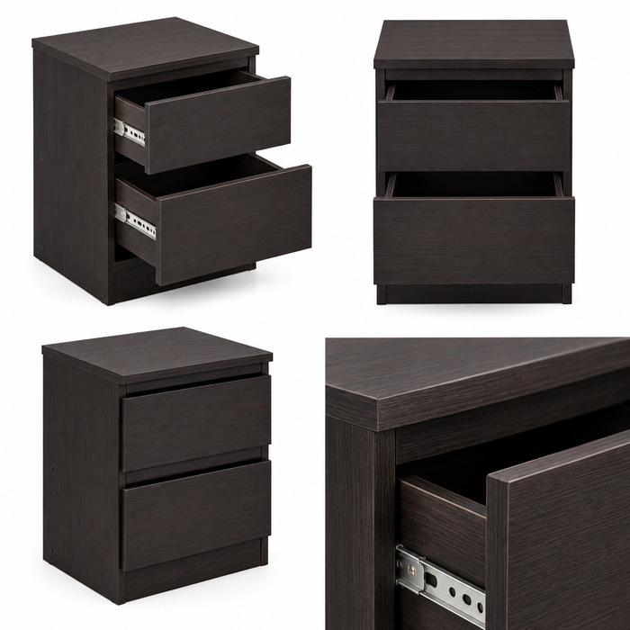 Modern 2 Drawer Bedside Table for Bedroom, Dark Walnut Particle Board Nightstand with Spacious Storage