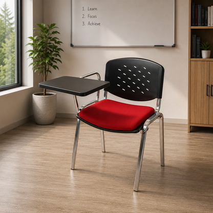 Modern Black and Red Study Chair and Base Metal Legs with Writing Pad for Students (Pack of 2 Pcs)