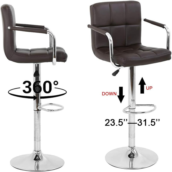 Modern Black Faux Leather Adjustable Swivel Bar Stool with Arms & Chrome Base - Lakdi.com Exclusive
