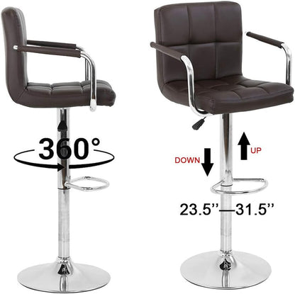 Modern Black Faux Leather Adjustable Swivel Bar Stool with Arms & Chrome Base - Lakdi.com Exclusive