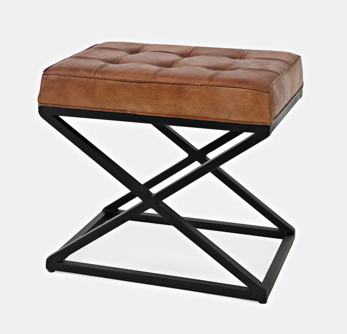 Modern Brown Faux Leather Ottoman with X-Base Metal Frame - Footrest & Accent Furniture for Living Room