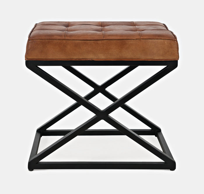 Modern Brown Faux Leather Ottoman with X-Base Metal Frame - Footrest & Accent Furniture for Living Room