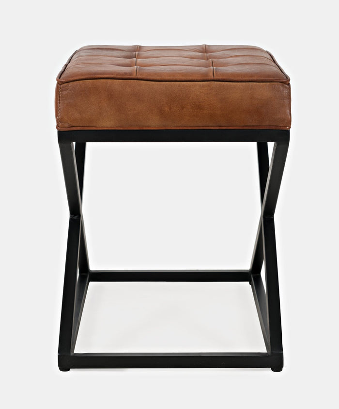Modern Brown Faux Leather Ottoman with X-Base Metal Frame - Footrest & Accent Furniture for Living Room