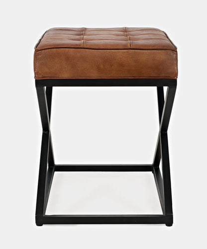 Modern Brown Faux Leather Ottoman with X-Base Metal Frame - Footrest & Accent Furniture for Living Room