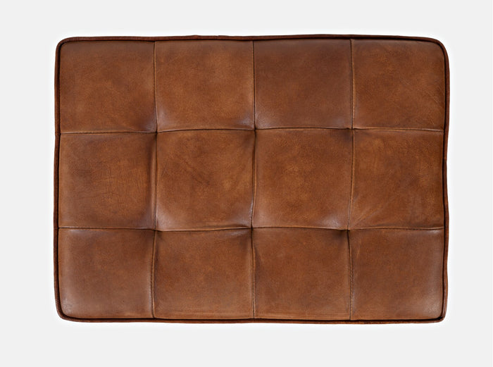 Modern Brown Faux Leather Ottoman with X-Base Metal Frame - Footrest & Accent Furniture for Living Room