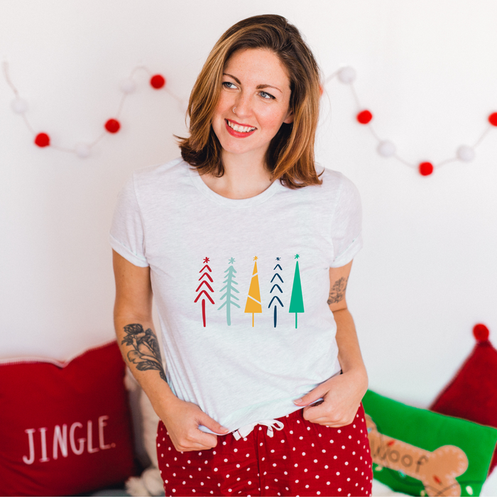 Modern Colored Simple Christmas Trees graphic t-shirt