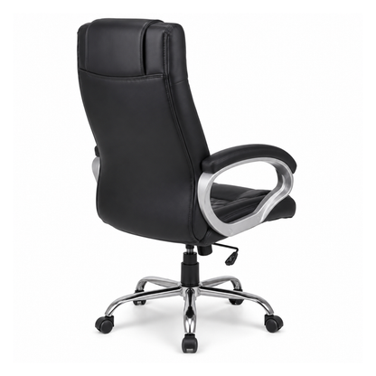 Modern Director Office Chair, Leatherette Upholstery with High Back and Powder-Coated Chrome Base
