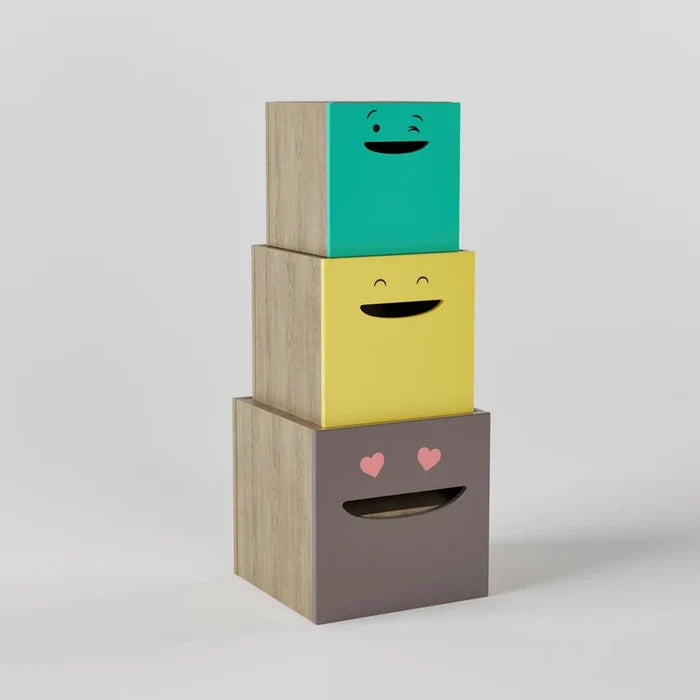 Modern Kids Stackable Storage Organizer with 3 Pull-Out Toy Bins for Bedroom, Nursery & Playroom
