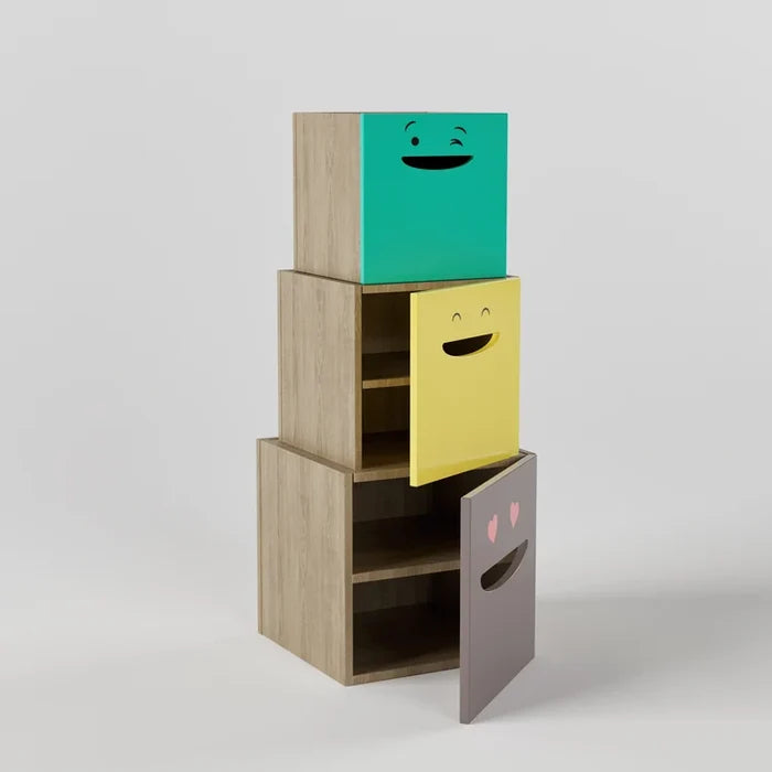 Modern Kids Stackable Storage Organizer with 3 Pull-Out Toy Bins for Bedroom, Nursery & Playroom
