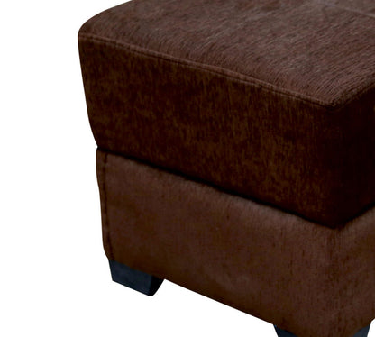 Modern Square Fabric Pouffe with Dark Brown Upholstered Footstool for Living Room