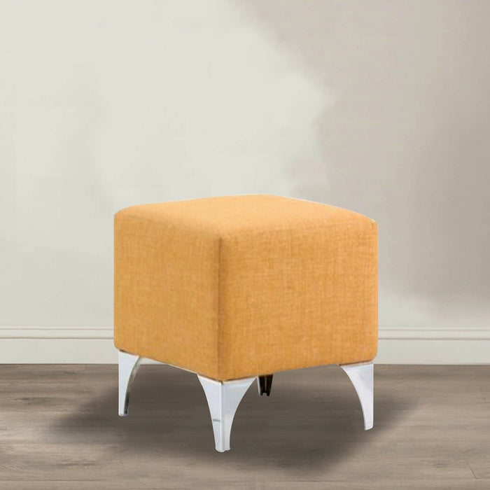 Modern Square Pouffe with Mustard Yellow Fabric Footstool and Silver Chrome Legs for Living Room