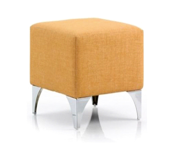 Modern Square Pouffe with Mustard Yellow Fabric Footstool and Silver Chrome Legs for Living Room
