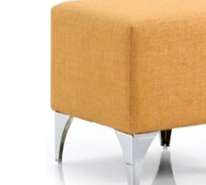 Modern Square Pouffe with Mustard Yellow Fabric Footstool and Silver Chrome Legs for Living Room