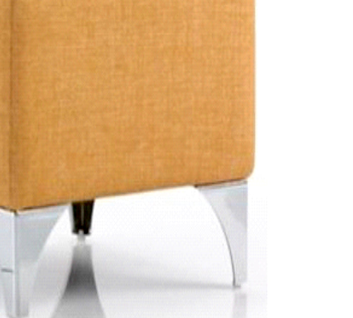 Modern Square Pouffe with Mustard Yellow Fabric Footstool and Silver Chrome Legs for Living Room