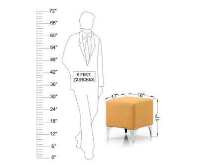 Modern Square Pouffe with Mustard Yellow Fabric Footstool and Silver Chrome Legs for Living Room