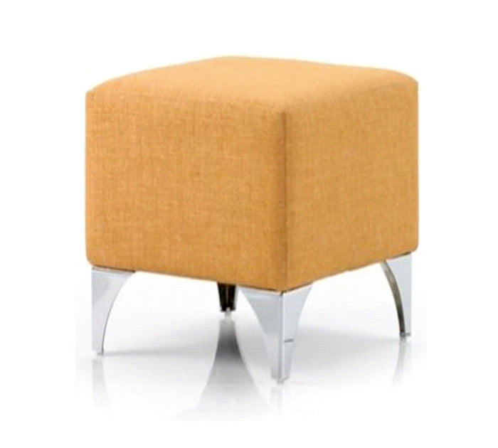 Modern Square Pouffe with Mustard Yellow Fabric Footstool and Silver Chrome Legs for Living Room