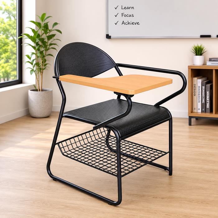 Modern Study Chair in Metal Frame Leg Base with Wooden Writing Pad