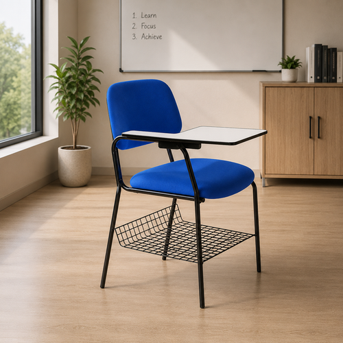 Modern Study Chair in Metal Frame Legs with Wooden Writing Pad