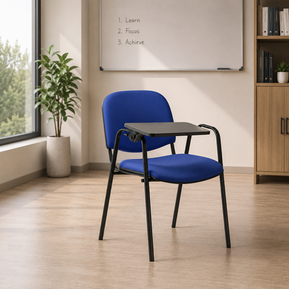 Modern Study Chair in Metal Frame Legs with Wooden Writing Pad
