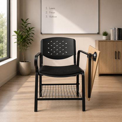Modern Study Chair in Metal Legs with Wooden Writing Pad