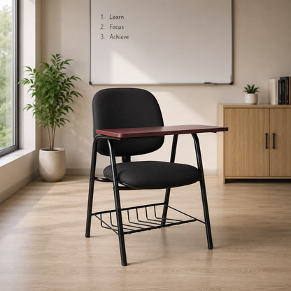 Modern Study Chair in Metal Legs with Wooden Writing Pad