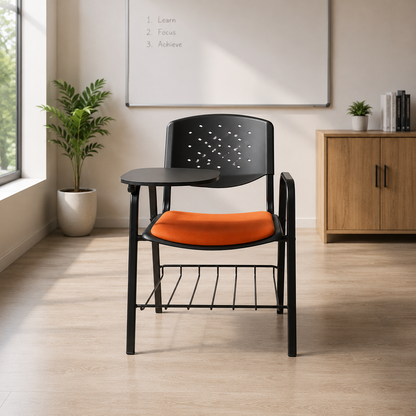 Modern Study Chair in Metal Legs with Wooden Writing Pad