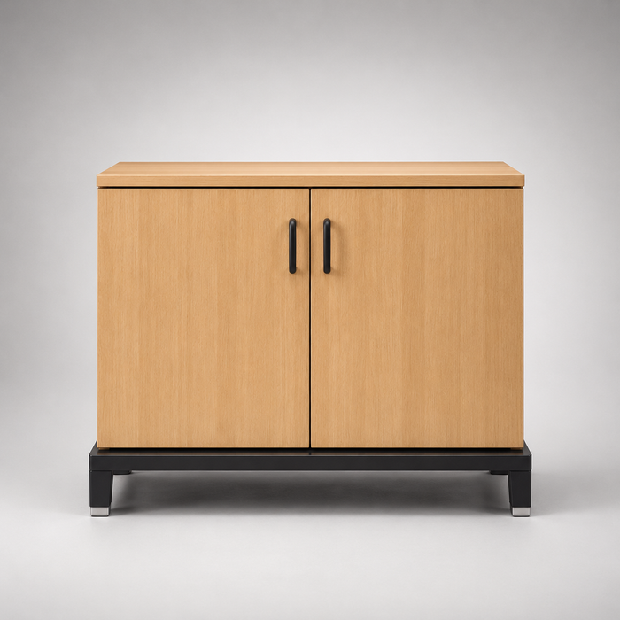 Modern Wooden Side Unit with Open Shelves & Storage for Office, Reception & Commercial Interior Spaces