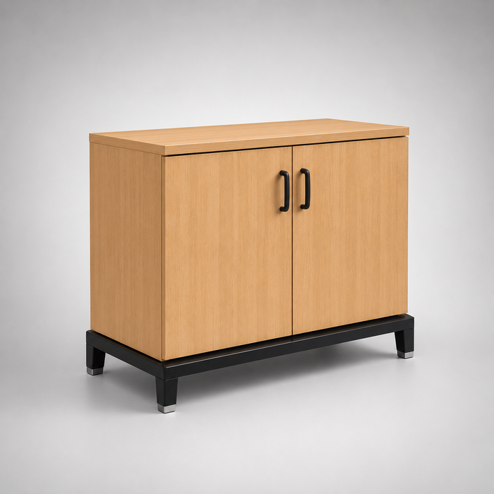 Modern Wooden Side Unit with Open Shelves & Storage for Office, Reception & Commercial Interior Spaces