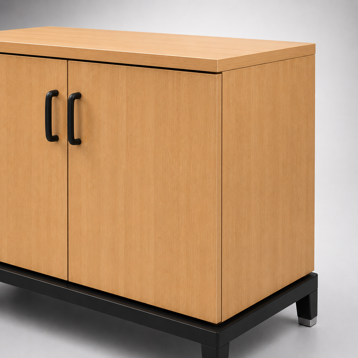 Modern Wooden Side Unit with Open Shelves & Storage for Office, Reception & Commercial Interior Spaces