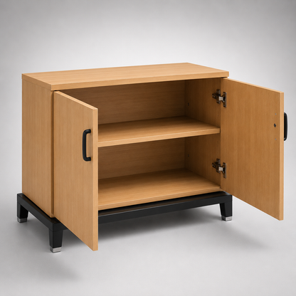 Modern Wooden Side Unit with Open Shelves & Storage for Office, Reception & Commercial Interior Spaces