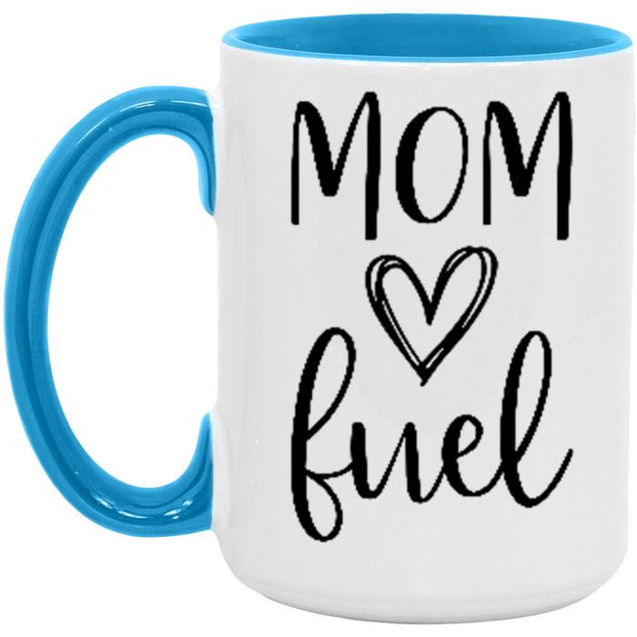 Mom Fuel ceramic coffee mug in White/Light Blue