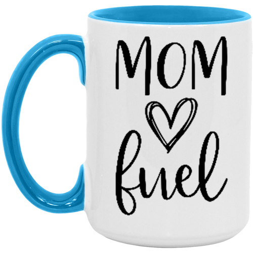 Mom Fuel ceramic coffee mug in White/Light Blue