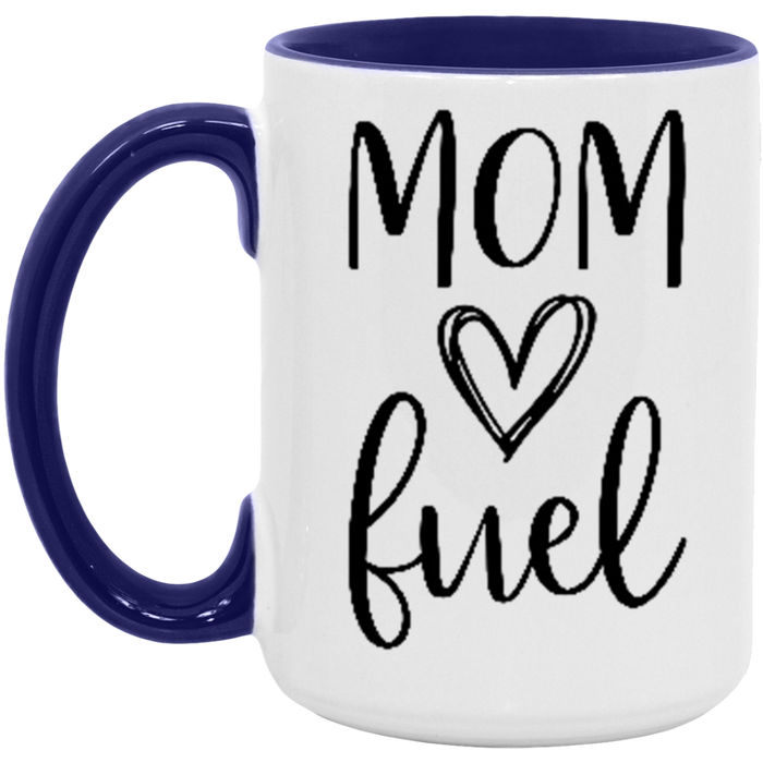 Mom Fuel ceramic coffee mug in White/Midnight Blue