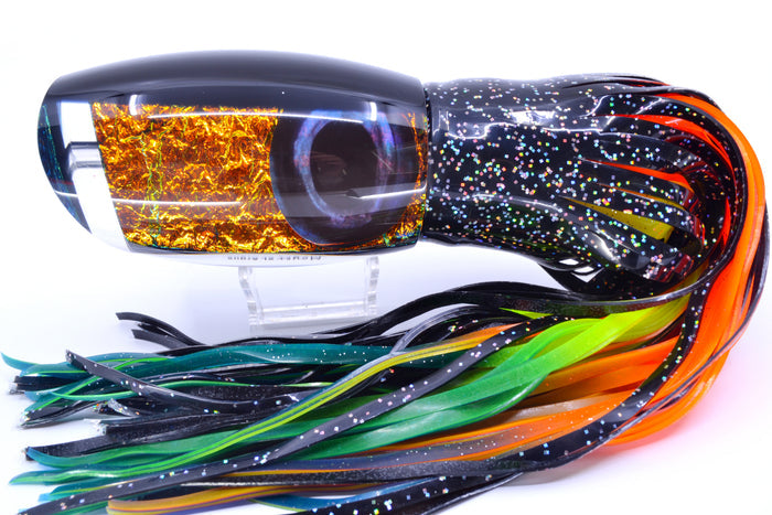 Moyes Lures Fire Dichro Black Back Taxi Eyes XL Argus Teaser 29oz Skirted Black