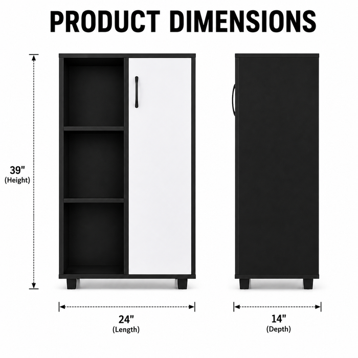 Multi-Purpose Kitchen Storage Cabinet with Open Shelves, Single Door Storage, Pantry Organizer for Kitchen