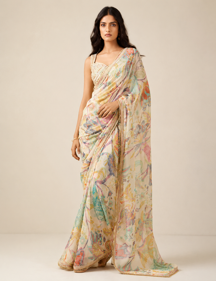 Multicoloured Printed Saree