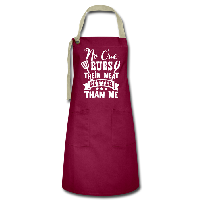No One Rubs Their Meat Better Than Me BBQ Artisan Apron - burgundy/khaki
