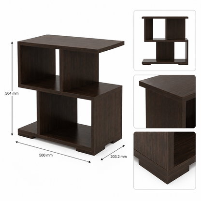 Open Shelf Bedside Table for Bedroom, Dark Walnut Particle Board Nightstand with 4 Tier Display Storage